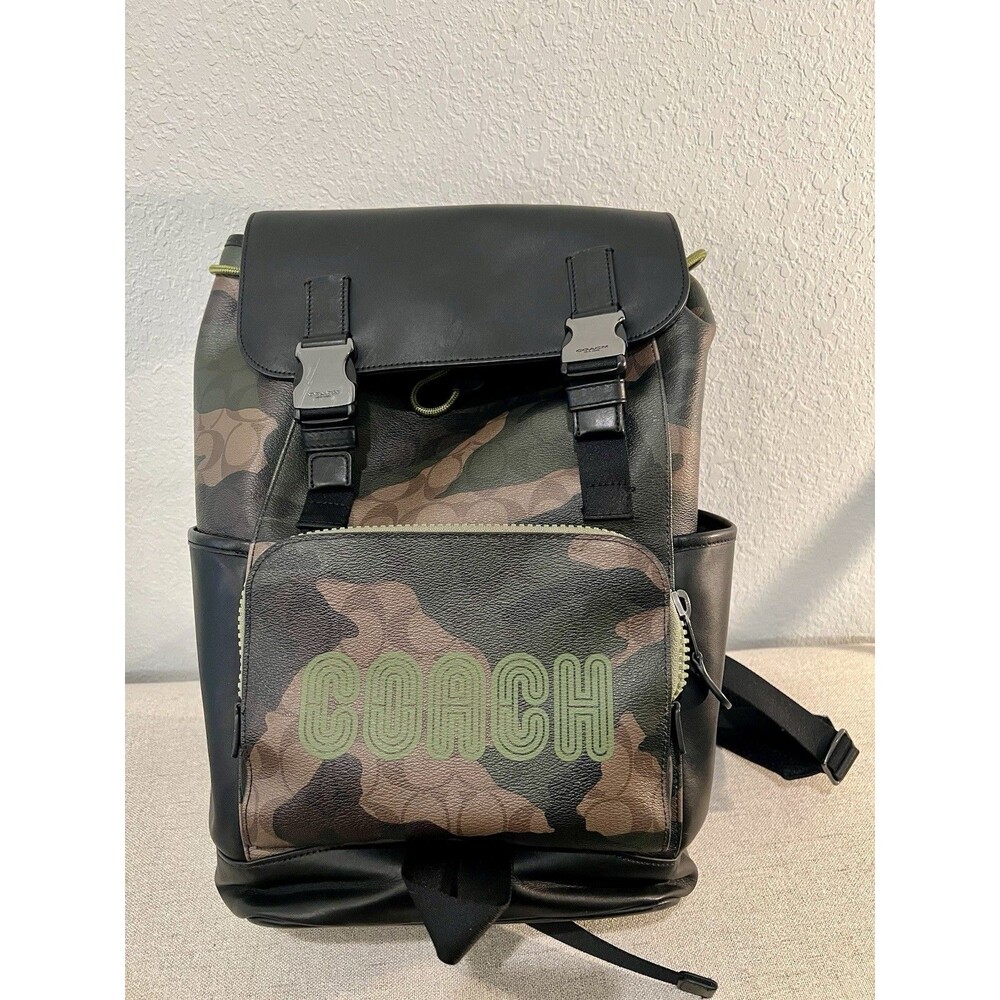 Coach Camouflage Backpack with Green Logo